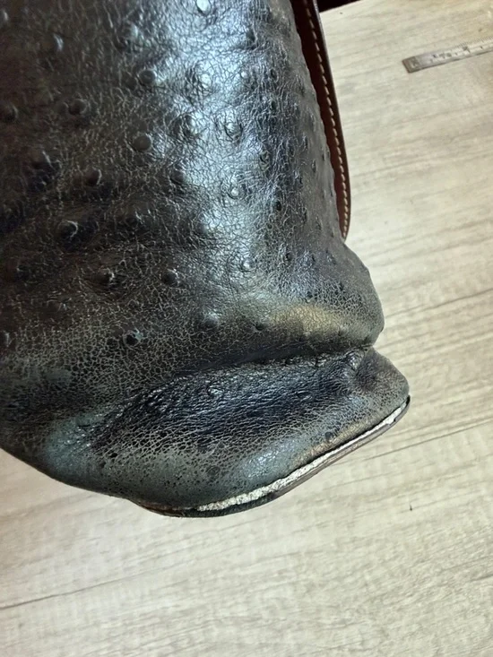 Dooney & Bourke Lexington Black Ostrich Style Leather Brown Trim Tote Bag - Picture 13 of 13